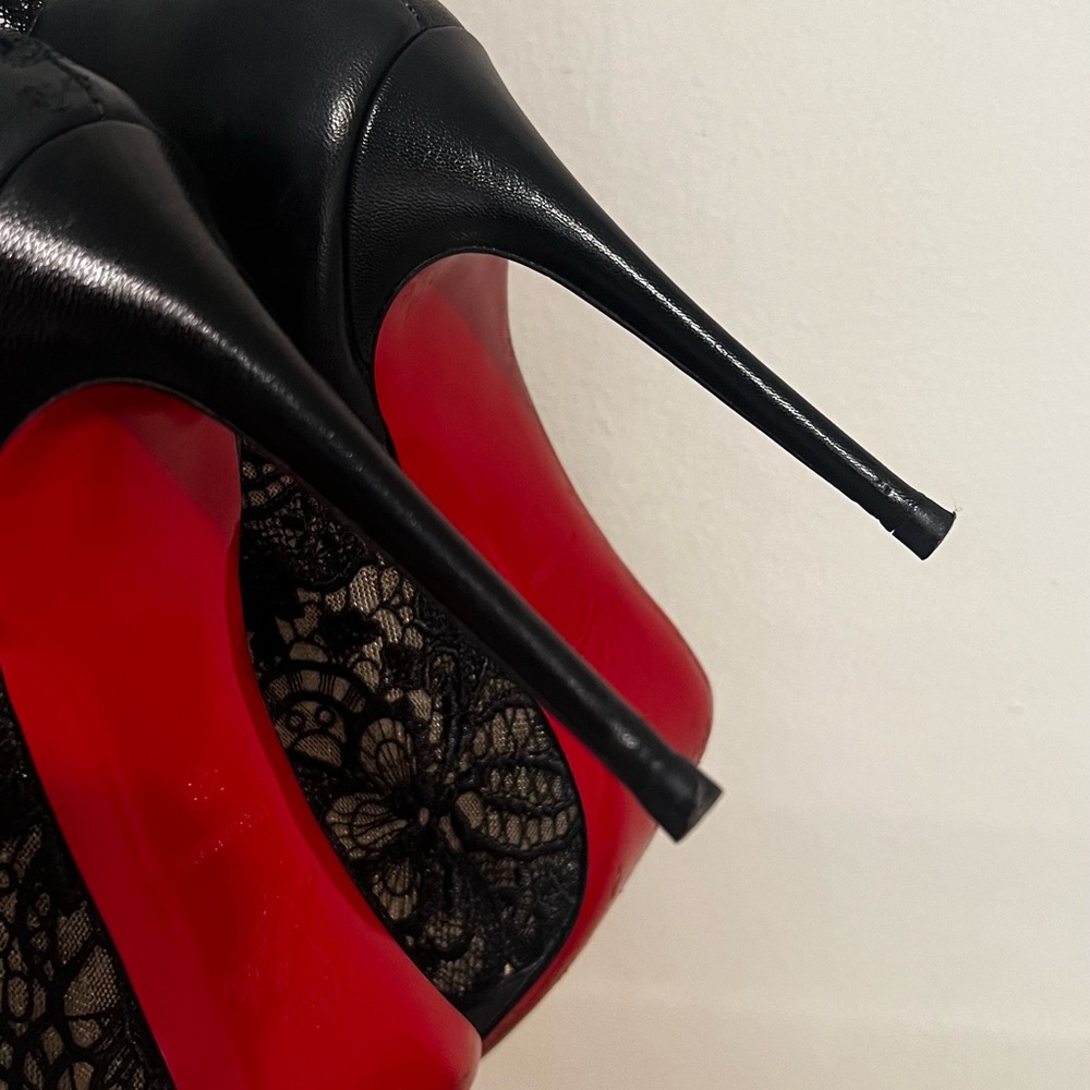 Christian Louboutin Black Stiletto Heels with Lace Overlay Size 38 - Picture 6 of 13